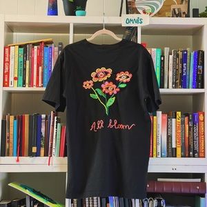 embroidery eye flowers ALL BLOOM art long black tshirt